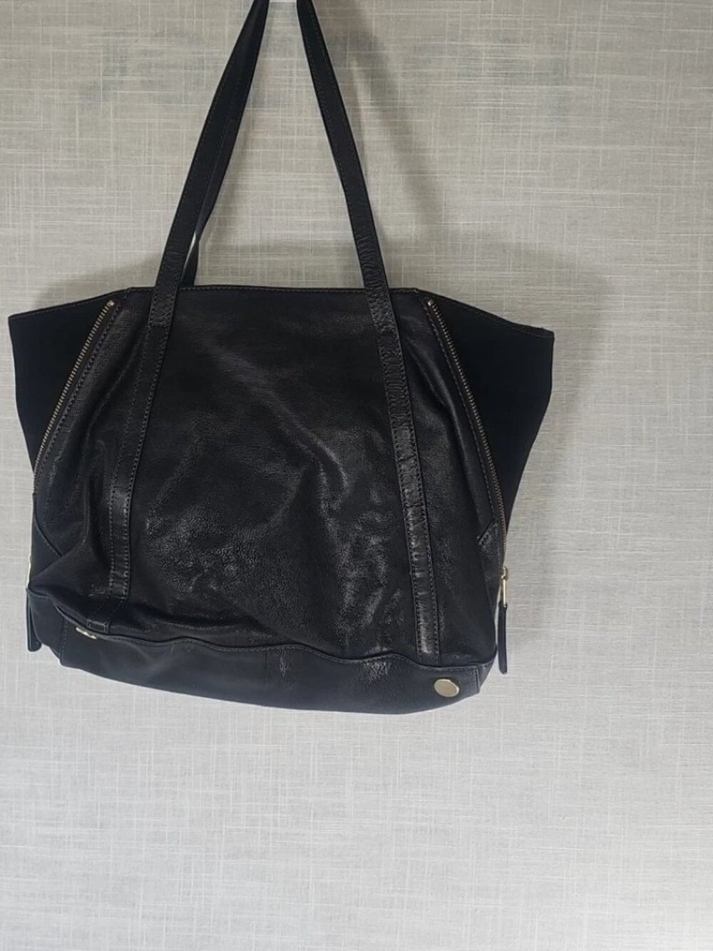 Fossil Black Leather Suede Double Handle Gwen Shopper Tote - Picture 2 of 9